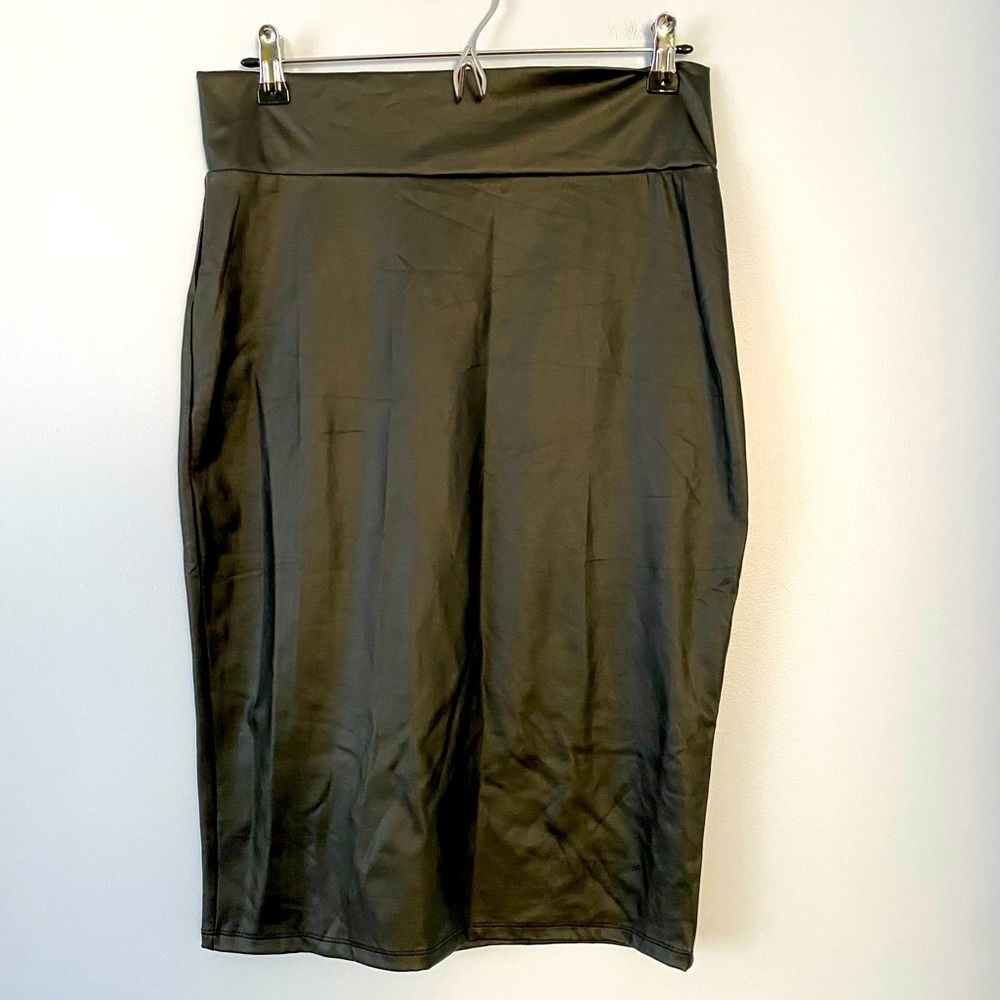 NWT Simlu Size Large Pencil Skirt Faux Leather Black Skirt